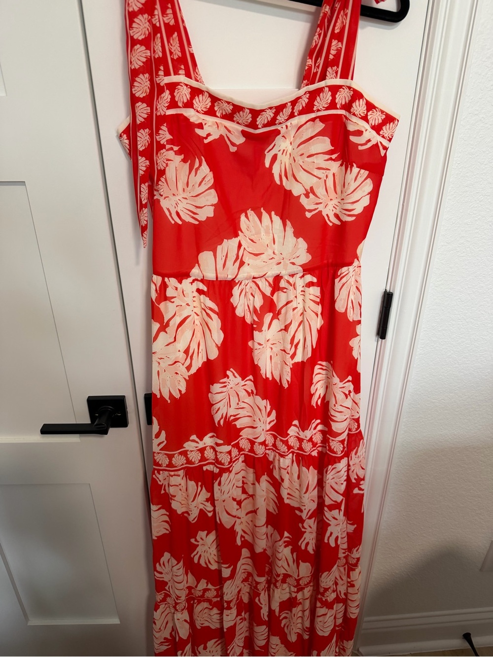 Flying Tomato Red Maxi Dress with Cream Tropical Print
